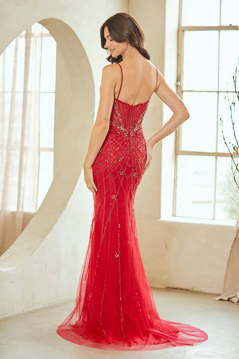 V-Neck Beaded Tulle Formal Gown by Amelia Couture 2135