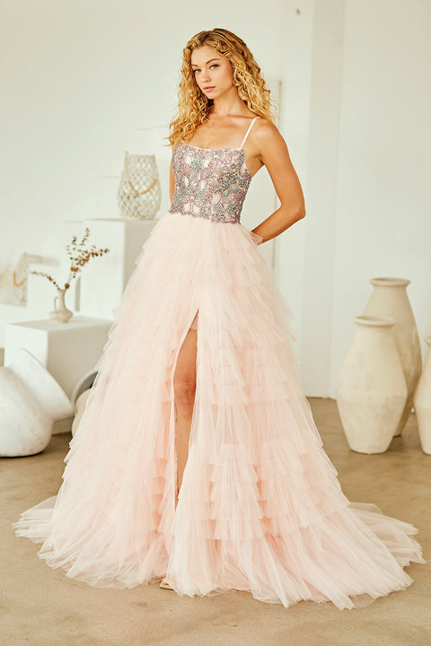 Elegant Sleeveless Ruffled Evening Gown by Amelia Couture SU096