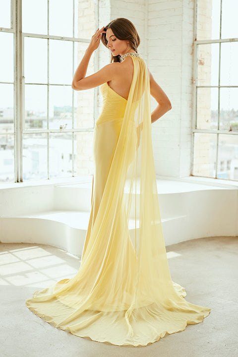 Elegant Strapless Choker Gown with Slit by Amelia Couture 8055