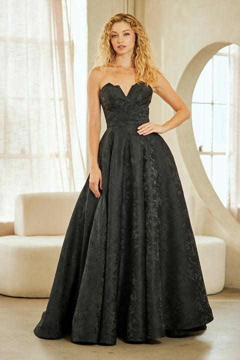 Classic Strapless Brocade A-Line Evening Gown by Amelia Couture 8061