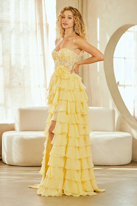 Elegant Strapless A-Line Tiered Gown by Amelia Couture 7087