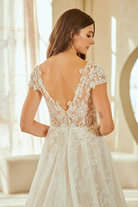 Elegant Appliqué Bridal Gown with Short Sleeves by Amelia Couture 2142