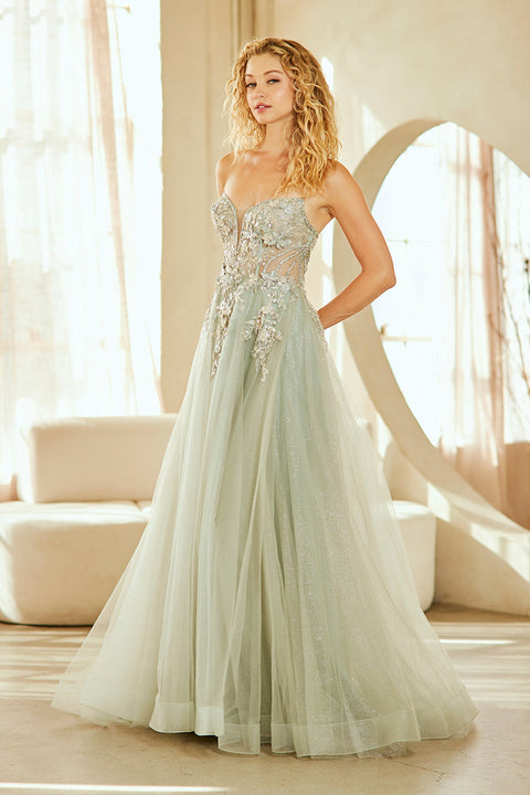 Amelia Couture 4062 Chic Strapless A-Line Gown with Elegant Slit