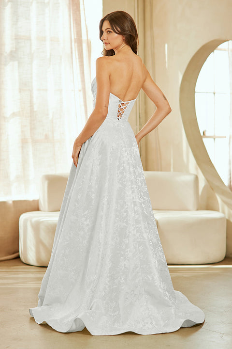 Classic Strapless Brocade A-Line Evening Gown by Amelia Couture 8061