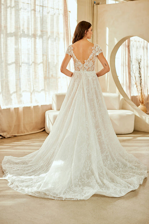 Elegant Appliqué Bridal Gown with Short Sleeves by Amelia Couture 2142