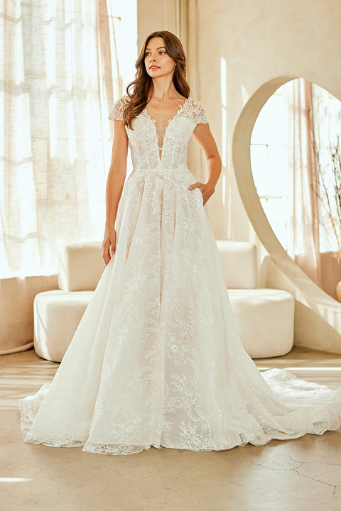 Elegant Appliqué Bridal Gown with Short Sleeves by Amelia Couture 2142