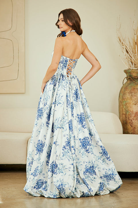Strapless Print A-Line Evening Gown by Amelia Couture 2079