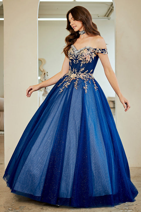 Amelia Couture 8063 Embroidered Off-Shoulder Gown with Elegant Detailing