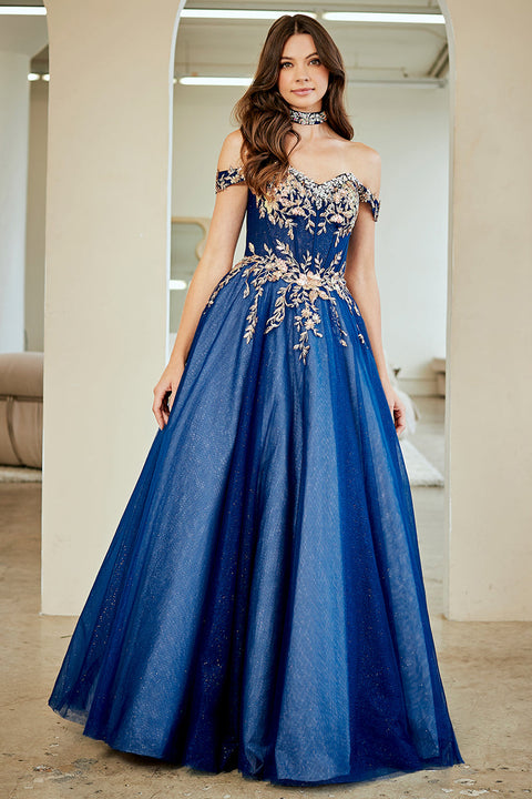 Amelia Couture 8063 Embroidered Off-Shoulder Gown with Elegant Detailing