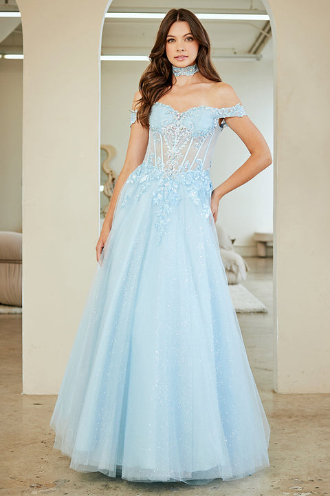 Amelia Couture 8064 Glittering Off-Shoulder Ball Gown