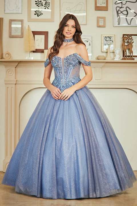 Amelia Couture 8065 Appliqué Off-Shoulder Gown with Elegant Design