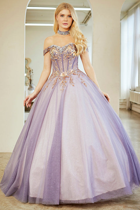 Amelia Couture 8063 Embroidered Off-Shoulder Gown with Elegant Detailing