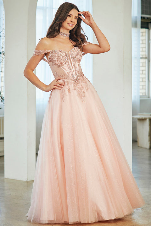 Amelia Couture 8065 Appliqué Off-Shoulder Gown with Elegant Design