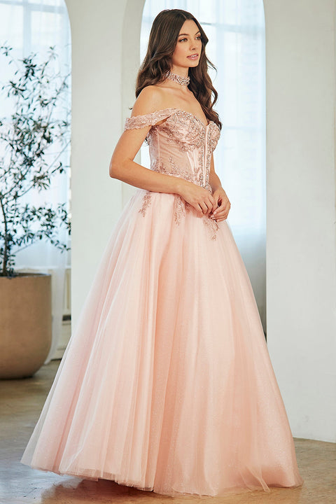 Amelia Couture 8065 Appliqué Off-Shoulder Gown with Elegant Design