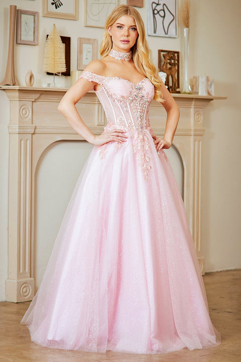 Amelia Couture 8064 Glittering Off-Shoulder Ball Gown