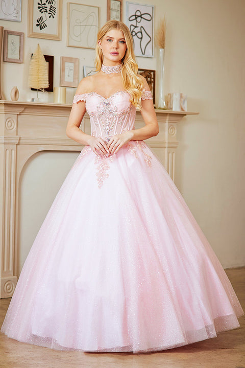 Amelia Couture 8064 Glittering Off-Shoulder Ball Gown