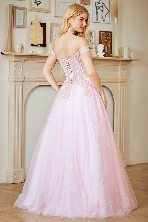 Amelia Couture 8064 Glittering Off-Shoulder Ball Gown