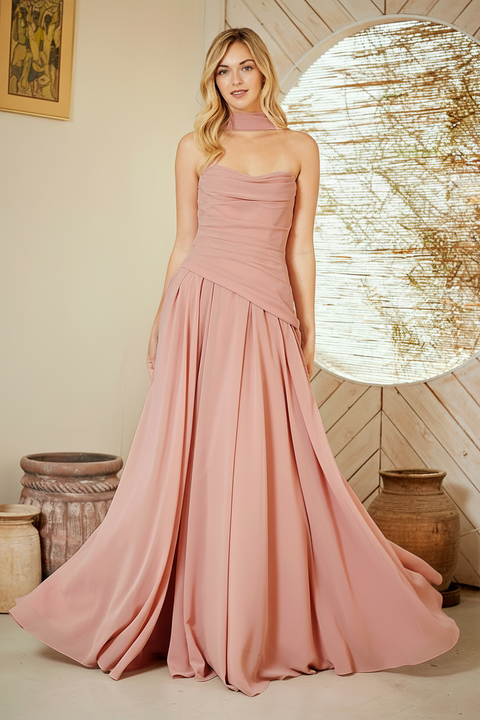 Amelia Couture 6133 Strapless Scarf A-Line Gown