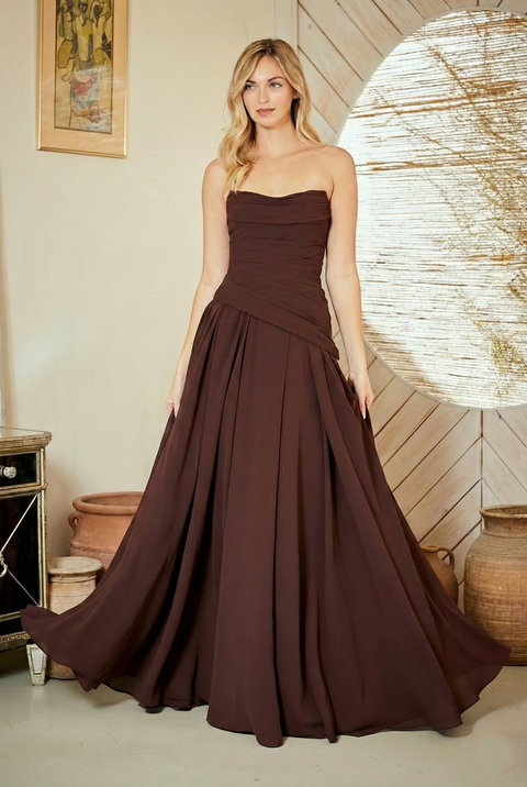 Amelia Couture 6133 Strapless Scarf A-Line Gown