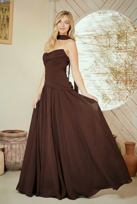 Amelia Couture 6133 Strapless Scarf A-Line Gown