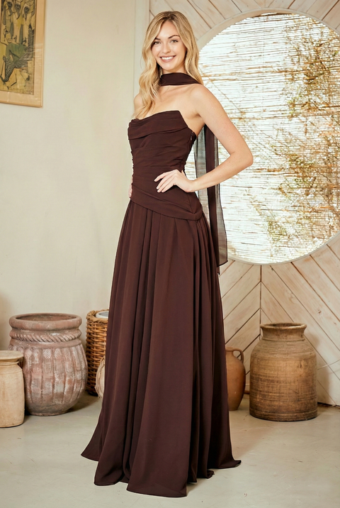 Amelia Couture 6133 Strapless Scarf A-Line Gown