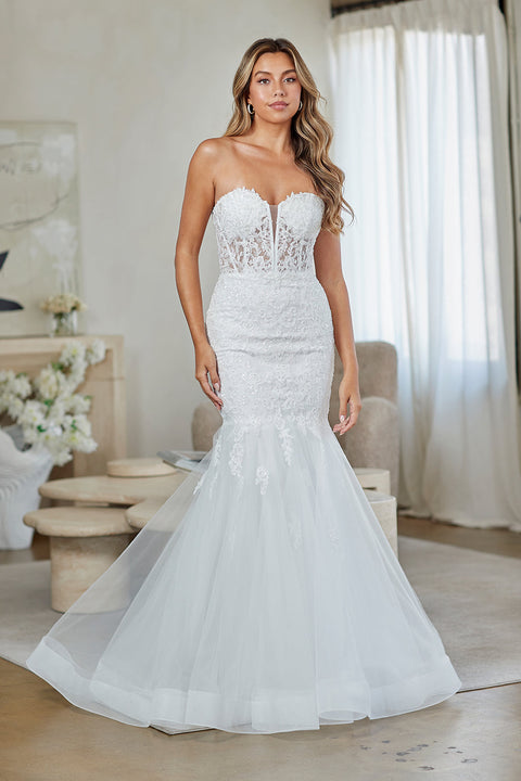 Amelia Couture 7090 Appliqué Strapless Slit Gown