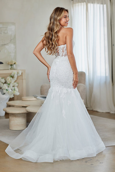 Amelia Couture 7090 Appliqué Strapless Slit Gown