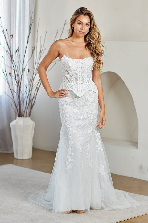 Amelia Couture 2151 White Appliqué Strapless Gown