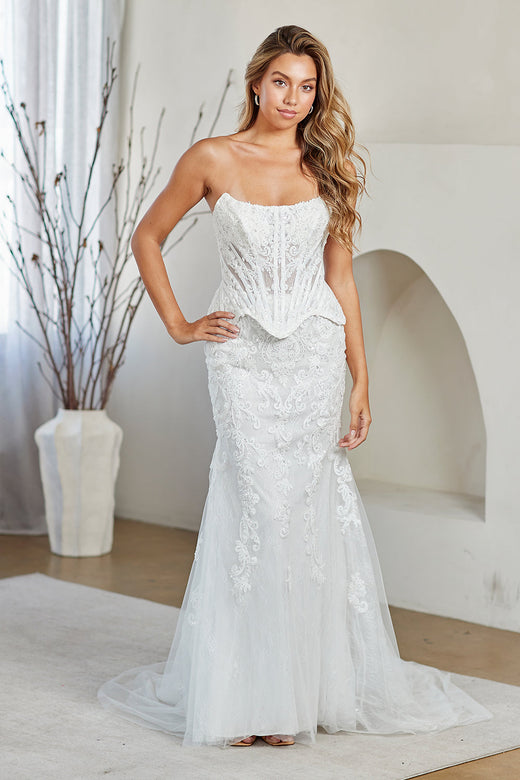 Amelia Couture 2151 White Appliqué Strapless Gown