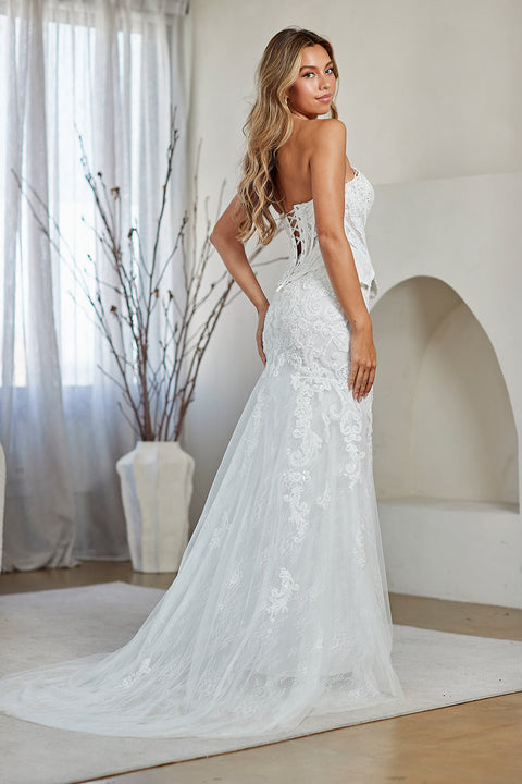 Amelia Couture 2151 White Appliqué Strapless Gown