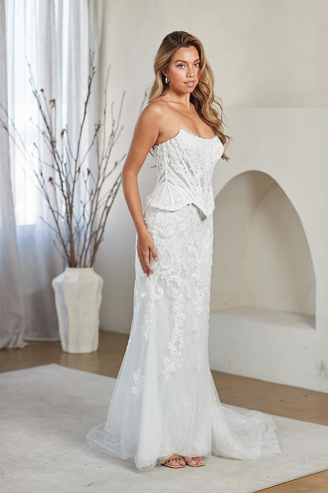 Amelia Couture 2151 White Appliqué Strapless Gown