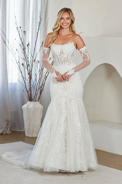 Amelia Couture 2155 White Strapless Glove Gown