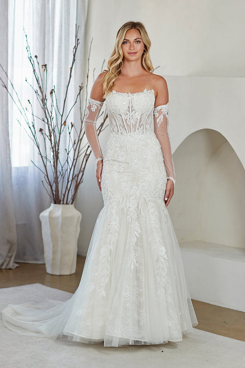 Amelia Couture 2155 White Strapless Glove Gown