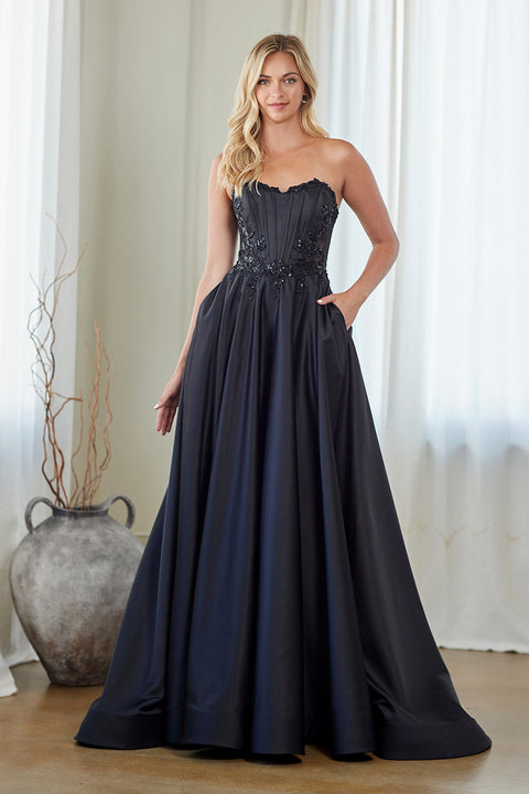 Amelia Couture 7093 Jersey Strapless A-Line Gown