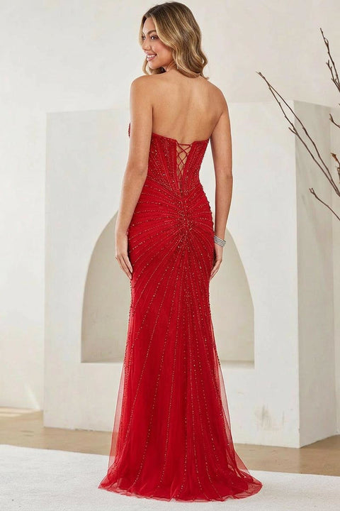 Amelia Couture 9096 Beaded Strapless Slit Gown