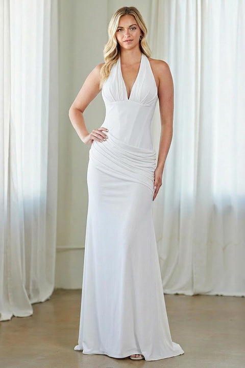 Amelia Couture 6150 Fitted Halter V-Neck Gown