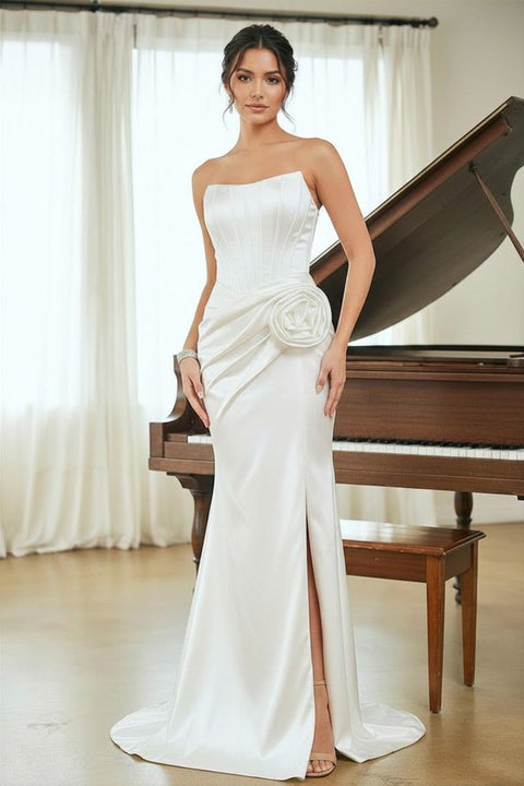 Amelia Couture AL1400 Rosette Strapless Slit Gown