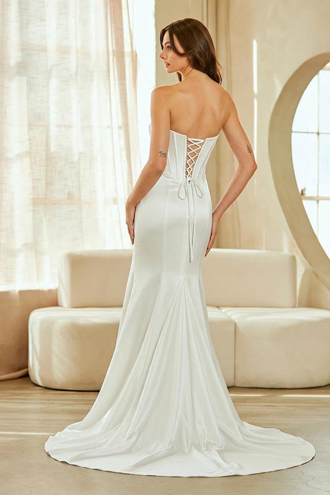 Amelia Couture 3120 Appliqué Strapless Slit Gown