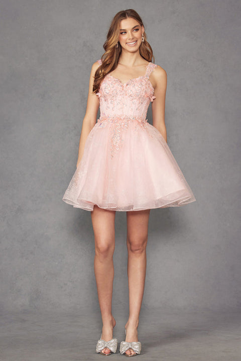 Juliet JT976L Short A-Line Sweetheart Floral Homecoming Dress – Bahama Blue