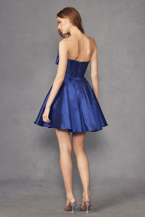 Juliet JT961A Short A-Line Strapless Homecoming Dress – Black
