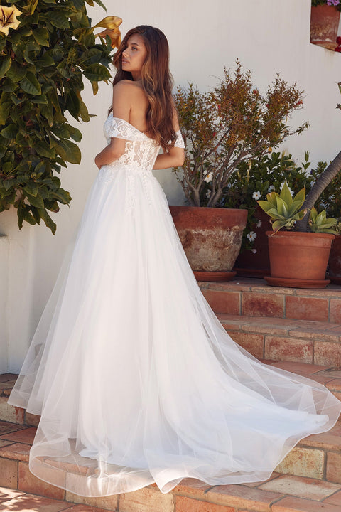 Juliet JT2606LW Long A-Line Sweetheart Floral Wedding Dress – Off White