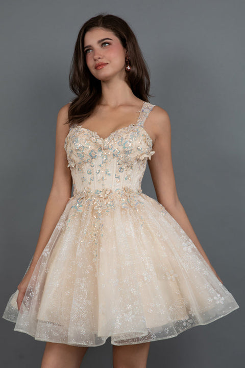 Juliet JT976L Short A-Line Sweetheart Floral Homecoming Dress – Blush