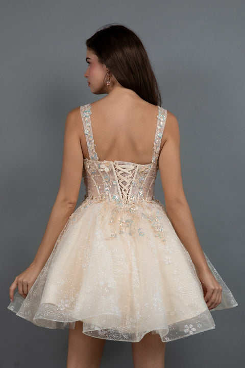 Juliet JT976L Short A-Line Sweetheart Floral Homecoming Dress – Blush