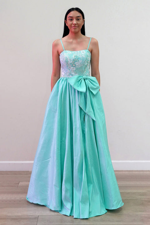 Juliet JT2701A Long Sweetheart Beaded Satin Prom Dress – Aqua Mint
