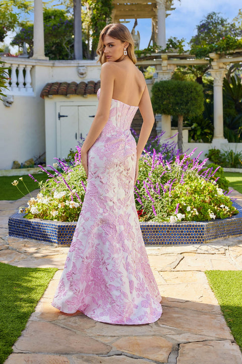 Juliet JT2737A Long A-Line Sweetheart Floral Prom Dress – Ivory Blue