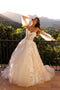 Nox Anabel Strapless Bridal Gown with Puff Sleeves and Corset JE990L