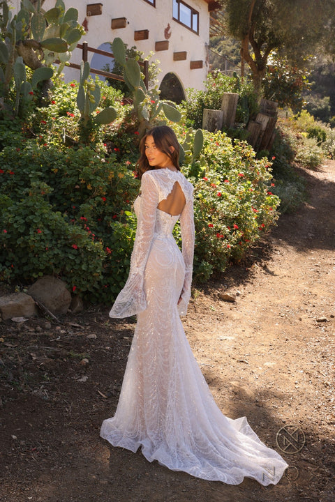 Nox Anabel Long Sleeve Bridal Gown with Beaded Lace JE994L