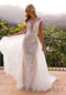 Beaded Cap Sleeve Bridal Overskirt Gown by Nox Anabel JE995L