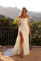 Fitted Off Shoulder White Slit Gown by Nox Anabel JG975