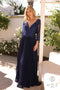 Nox Anabel Pleated A-line Gown with Applique and 3/4 Sleeves MF102